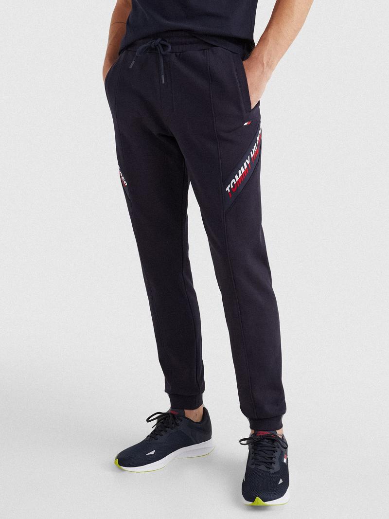 Férfi Tommy Hilfiger Logo Tape Jogger Nadrág Sötétkék | HU 1134VRW